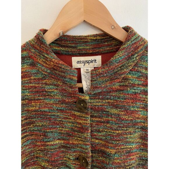 VTG Easy Spirit Rainbow Knit Cardigan Sweater 1X Cottage Core Metal Button Lined - Picture 3 of 13